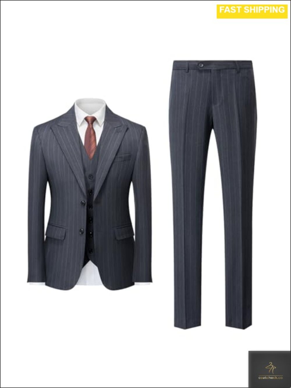 Men's Classic Pin Stripe 3 Piece Suit Two Button Slim Fit Party Wedding